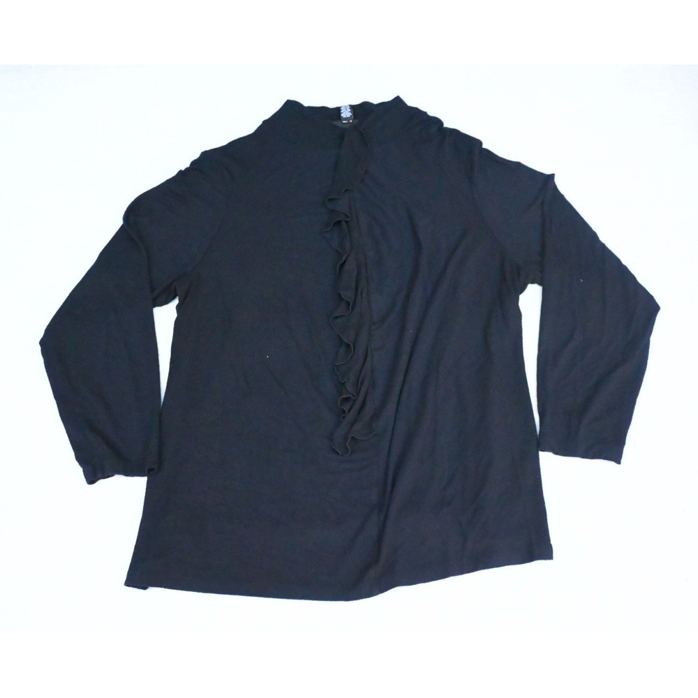 Alfani Womens 3X Black Cascade Ruffle Mock Neck Knit Top Long Sleeve Raglan Soft